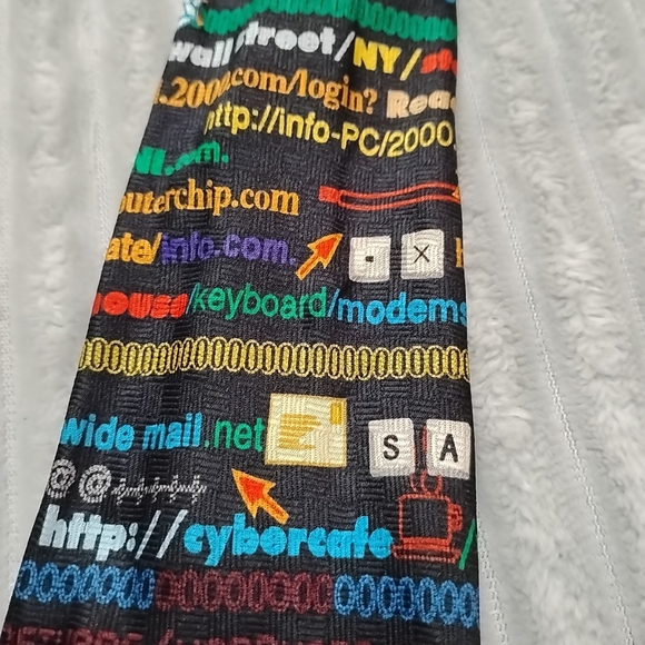 Internet URL Pattern Novelty Neck Tie - Black Multi-Color Computer Science Tech - Picture 5 of 8